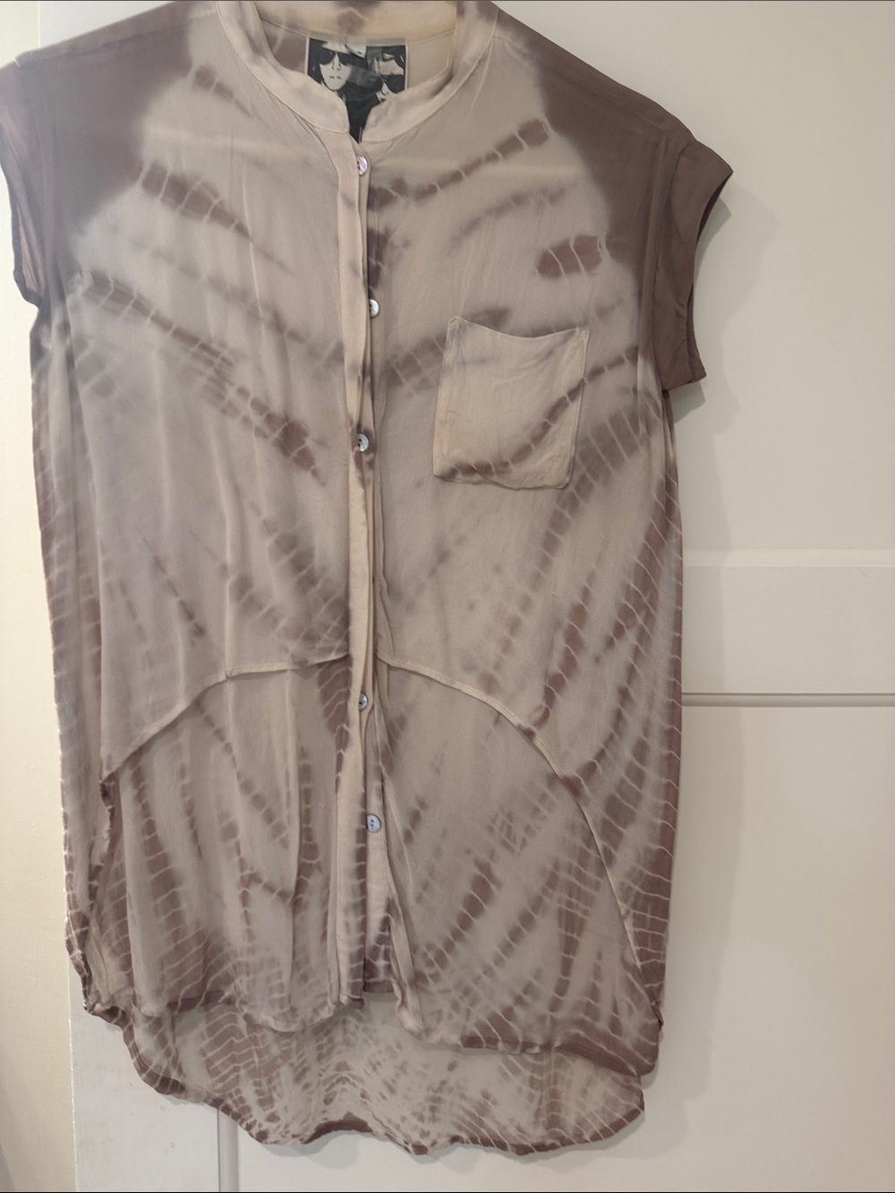 Young Fabulous & Broke Taupe and Cream Tie-Dye Button Front Top
